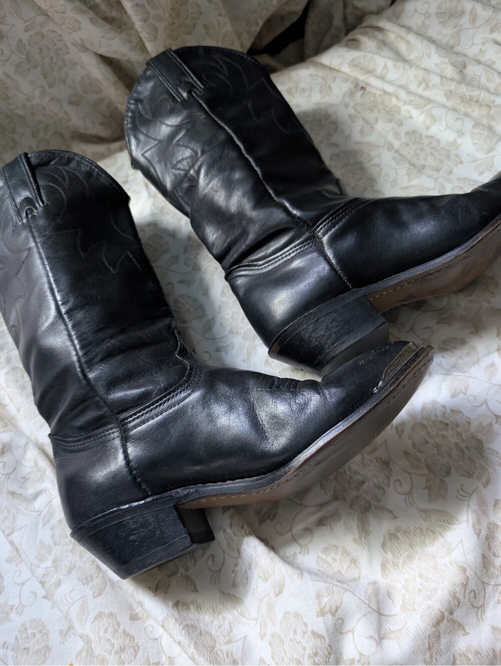 Black Leather Western Cowboy Boots size 5M